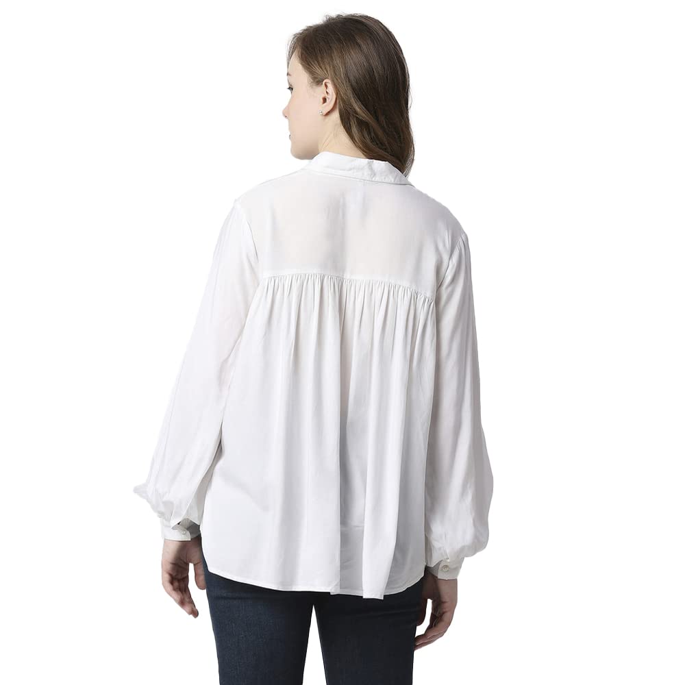 Pepe Jeans Solid Viscose Round Neck Women's Shirt (White, Medium)