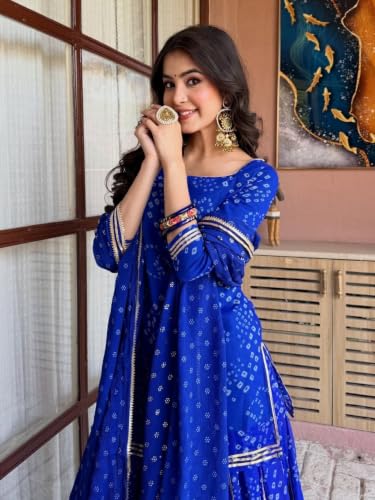Women's Bandhani Printed Kurta Set With Dupatta And Sharara