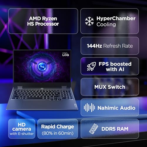 Lenovo LOQ, AMD Ryzen 5 7235HS, NVIDIA RTX 3050A 4GB, 12GB RAM, 512GB SSD, 15.6"(39.6cm), 144Hz, Windows 11, Office Home 2024, Grey, 2.4Kg, 83JC00HNIN, 3 Mon. Game Pass Gaming Laptop