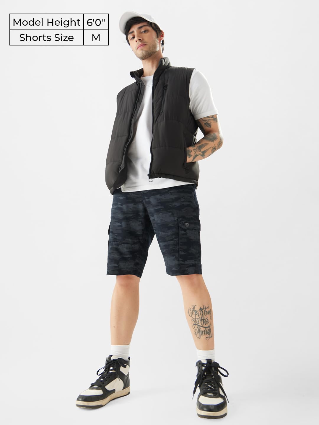 The Souled Store Navy Camo Men Regular Fit Cotton Cargo Shorts