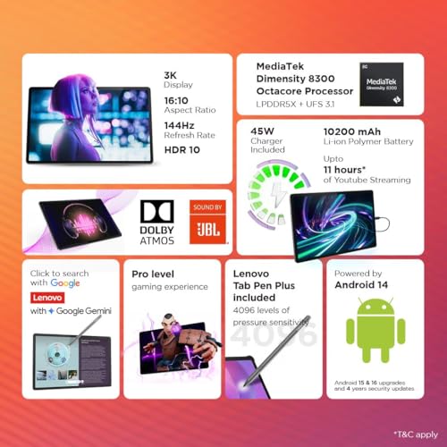 Lenovo {Smartchoice} Idea Tab Pro with Pen Plus|12.7" 3K Display|144 Hz Refresh|12 GB RAM, 256 GB ROM| AI-Enabled| MediaTek Dimensity 8300|Quad JBL Speakers|10200 mAh Battery with 45 W Charger|WiFi 6e