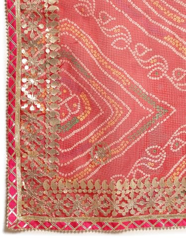 JABAMA Women's 2.3 Meter Cotton Kota Doriya Bandhej Dupatta for Women with Gota Patti Work – Lightweight Ethnic Dupatta for Kurti, Suit & Lehenga | Traditional Rajasthani Bandhani Design