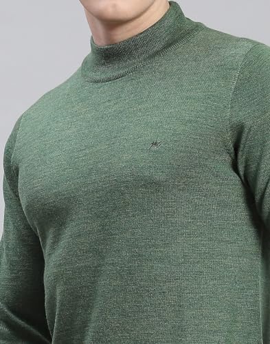 Monte Carlo Mens Green Solid Turtle Neck Full Sleeve Wool Casual Sweater | Warm Woolen Pullover for Men | Soft Comfortable Knitted Winter Wear Sweater for Men's
