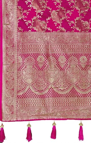 MANOHARI Women's Most Trendy Banarasi Satin Silk Woven Rani Pink Saree With Heavy Jacquard Work Saree With Blouse Piece_MN2047