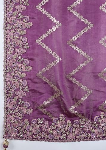 TRENDMALLS Women's Jacquard Silk Embroidery Saree with Unstitched Blouse Piece (K1172-Purple)