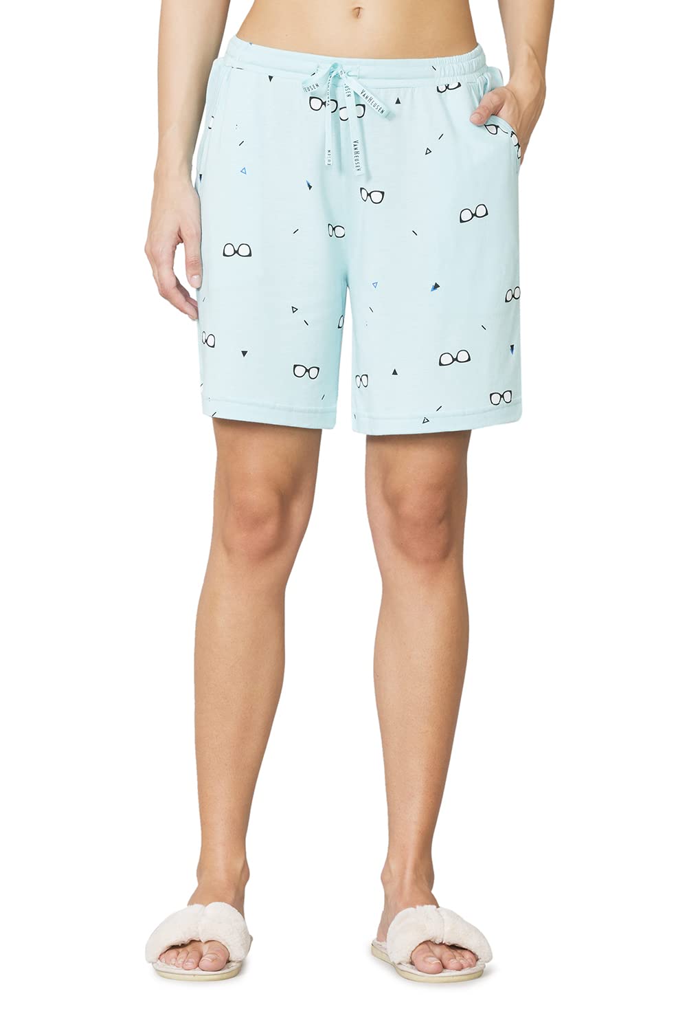 Van Heusen Women Allover Print Lounge Shorts - Modal Cotton - Functional Pocket, Superior Drape_55502_Glares_M, Green