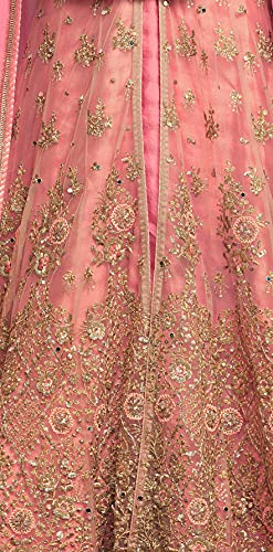 RUDRAPRAYAG Women's Net and Santoon Anarkali Floor Length Gown (5407; Gajjari; Free Size) Pink