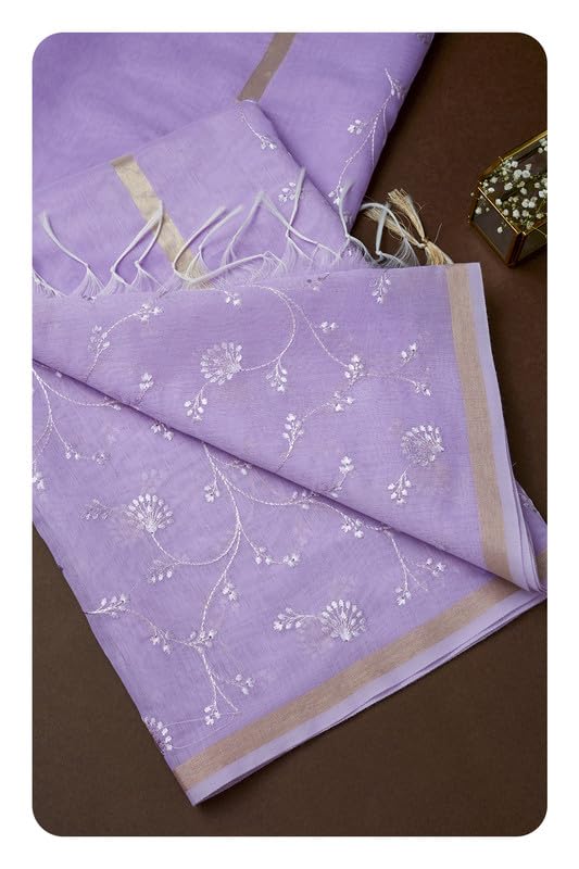 Soch Womens Lavender Embroidered Dupatta With Zari Woven
