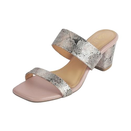 tresmode Rentu Champagne Women's Dress Block Heel Sandals in Size 8 UK / 41 EU