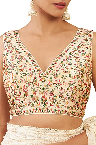 Soch Beige Art Silk Blouse with Embroidery