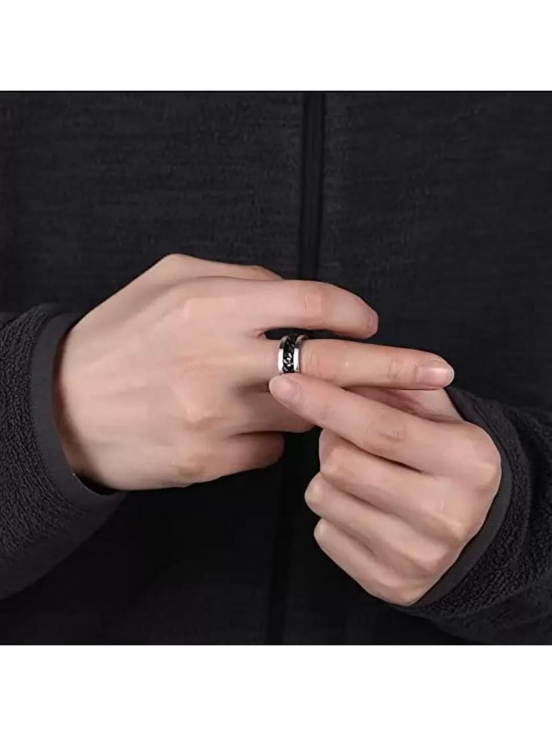 SALTY ALPHA Jared Black Chain Finger Ring for Men & Boys | Stainless Steel | Stylish & Minimal | Birthday Gift | Aesthetic Jewellery | Accessories for Everyday Wear (8) | Gift for Diwali, Christmas, Marriage, Birthday