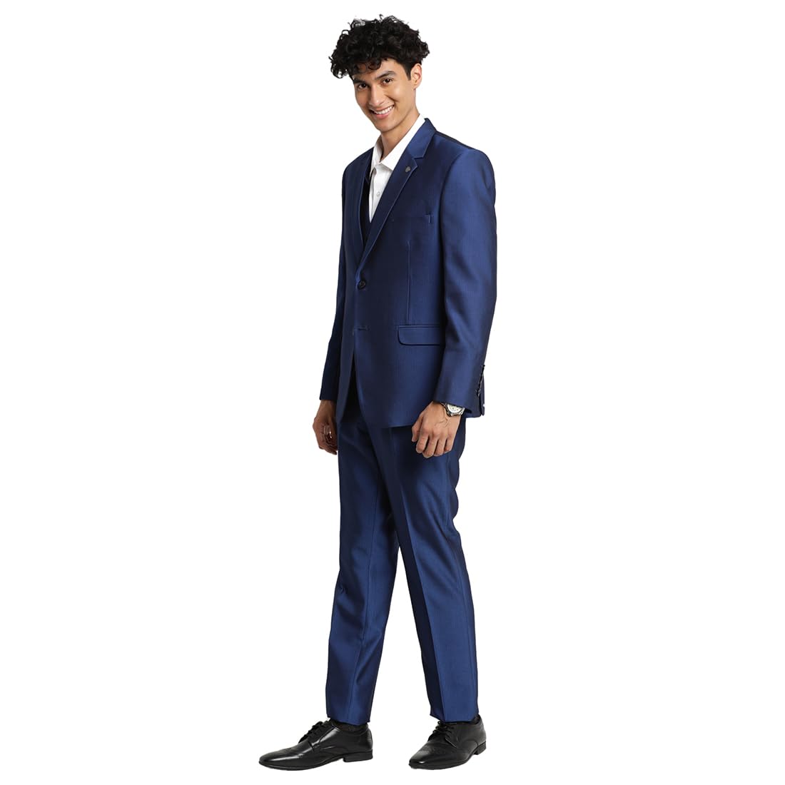 Turtle Men 100% Cotton Dobby Print Full Sleeve Three Piece Blue Party Suit