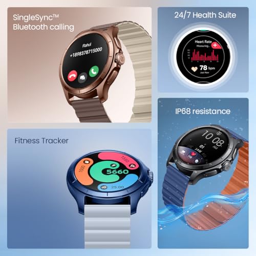 Titan Evoke 2.0, 1.32" AMOLED Display Smart Watch with AOD,1000 Nits, Functional Crown, Magnetic Strap, Metal Body,Fast Charge,24/7 Health Suite, BT Calling, SpO2, HRM, IP68 Smartwatch - Glacier Blue
