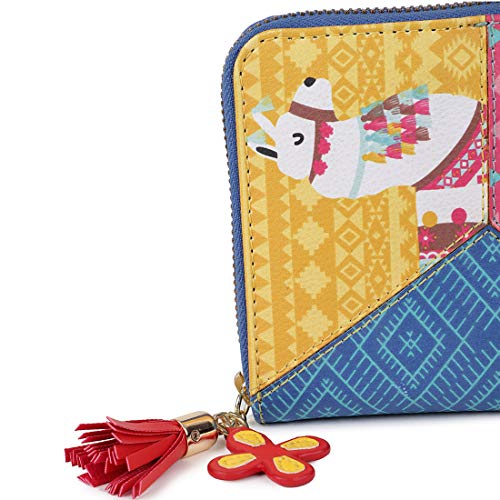 Chumbak Women’s Wallet – Paisley Llama Collection, Vegan Leather Square Mini Wallet with Zipper Closure, Card Holder, Currency Slots – Multicolor Purse