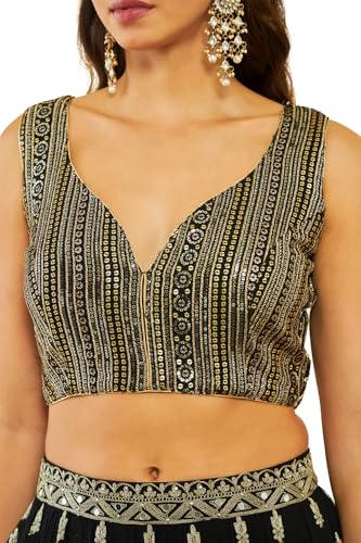 Soch Womens Black Georgette Embellished Blouse with Sequins(8907175734117)