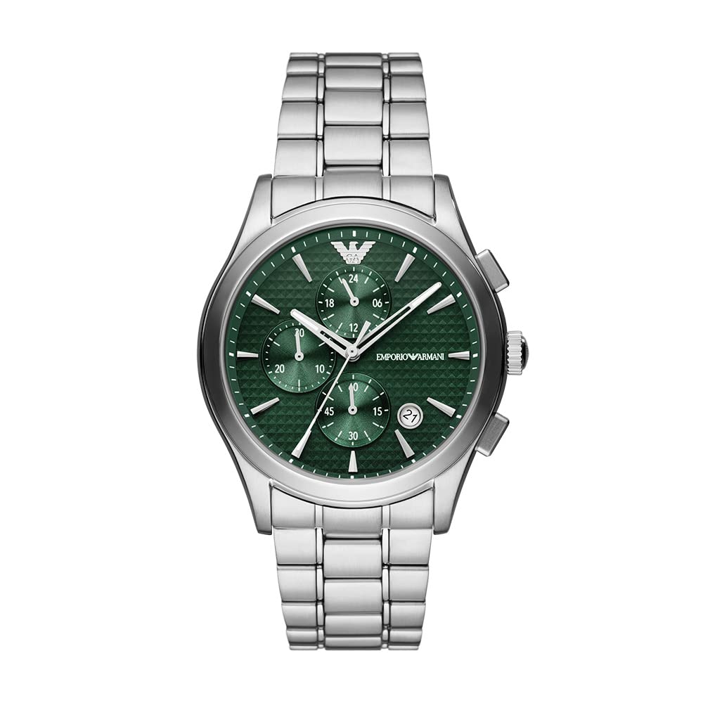 Emporio Armani Stainless Steel Analog Green Dial Men Watch-Ar11529, Silver  Band