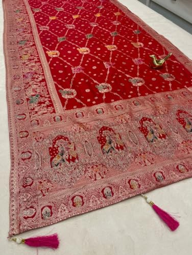 BHARTI COLLECTIONS Banarasi Art Silk Saree with Zari Work & Blouse Piece
