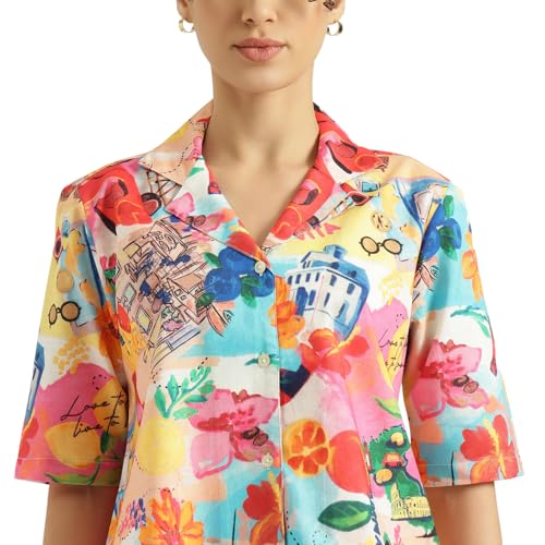 United Colors of Benetton Regular Fit Spread Collar Collage Print Shirt (Size: M) - 26P5WVNTPX69I901 Multicolor
