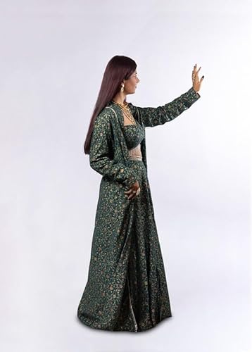 Anakriti Label Women Dark Green Lehenga Set with Jacket & Sweetheart Neck Blouse | Festive Indo-Western Ethnic Outfit for Wedding, Sangeet & Party Function Dark Green - XS