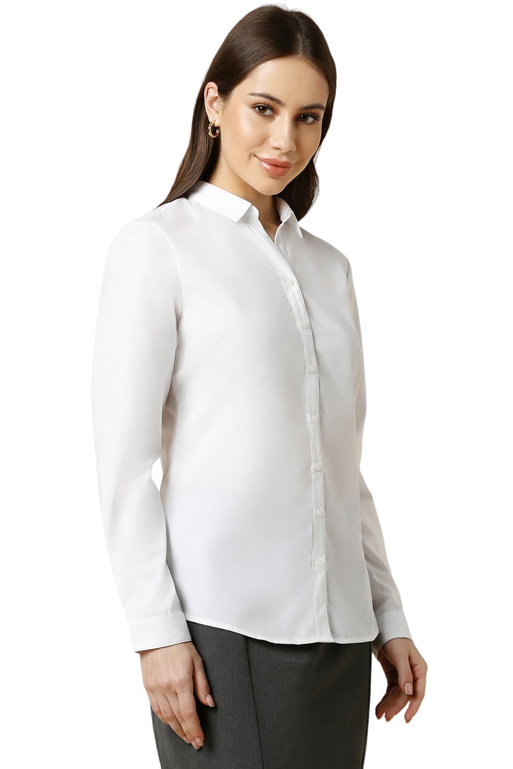 Allen Solly Women's Cotton Blend Solid Classic Fit Shirt (AHSFWRGPJ00399_White, Small