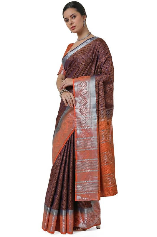 Soch Womens Navy Blue Woven Design Art Silk Saree