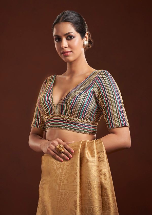 Salwar Studio Stripe Embroidered Readymade Blouse- Pack of 1.