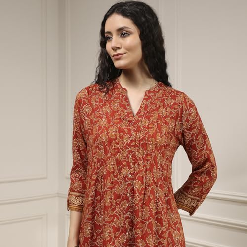 Biba Women Rust Viscose Rayon Relaxed Printed Kurti_36