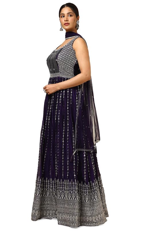 Soch Womens Purple Georgette Blend Embroidered Gown with Sequins
