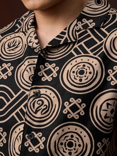 The Souled Store HTTYD: Dragon Fury Men and Boys Short Sleeve Cuban Collar Black Graphic Printed Easy to Style Casual Cotton Oversized Shirt