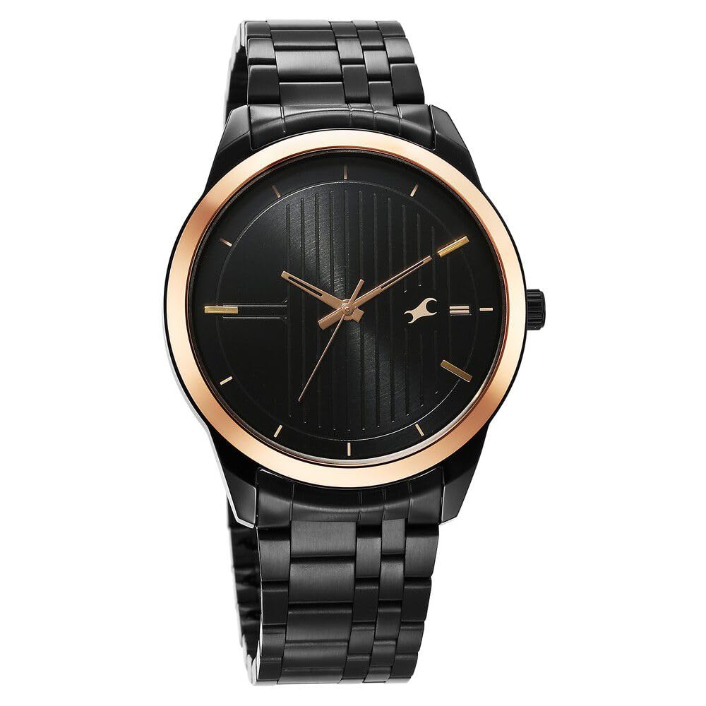 Fastrack Stunners Quartz Analog Black Dial Metal Strap Watch for Men-3308KM01