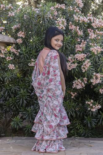 Jaipurite Kids Festive Ruffle Lehenga Saree with Choli | Stylish Indian Wear for Girls (Multi-2, 6-7 Y)