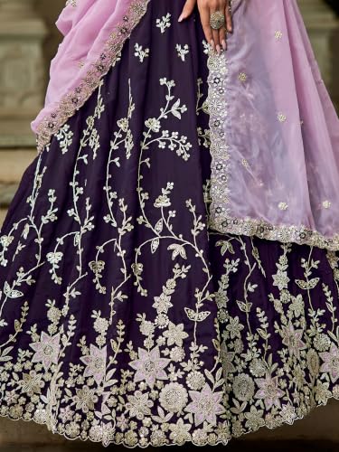 Zeel Clothing Women's Zari Sequins Embroidered Work Rangoli Silk Lehenga Choli With Dupatta (5139-Purple-Women-Lehenga-Choli; Free size)