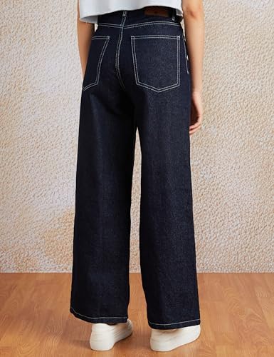 Amazon Brand - Symbol Women's Baggy Wide Leg Jeans (High Rise | Full Length) (JNS-07 Cont_Dark Blue_38)