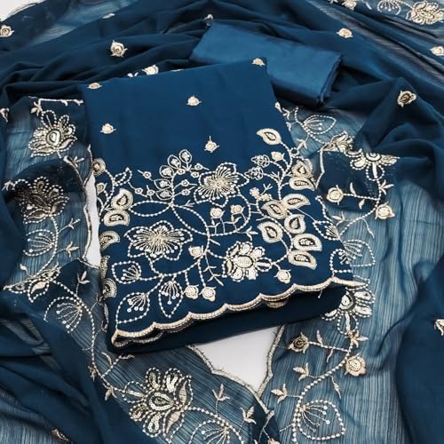 Leeli Peeri Designer Women's Soft Georgette Sequence Embroidery Work Unstitched Dress Material