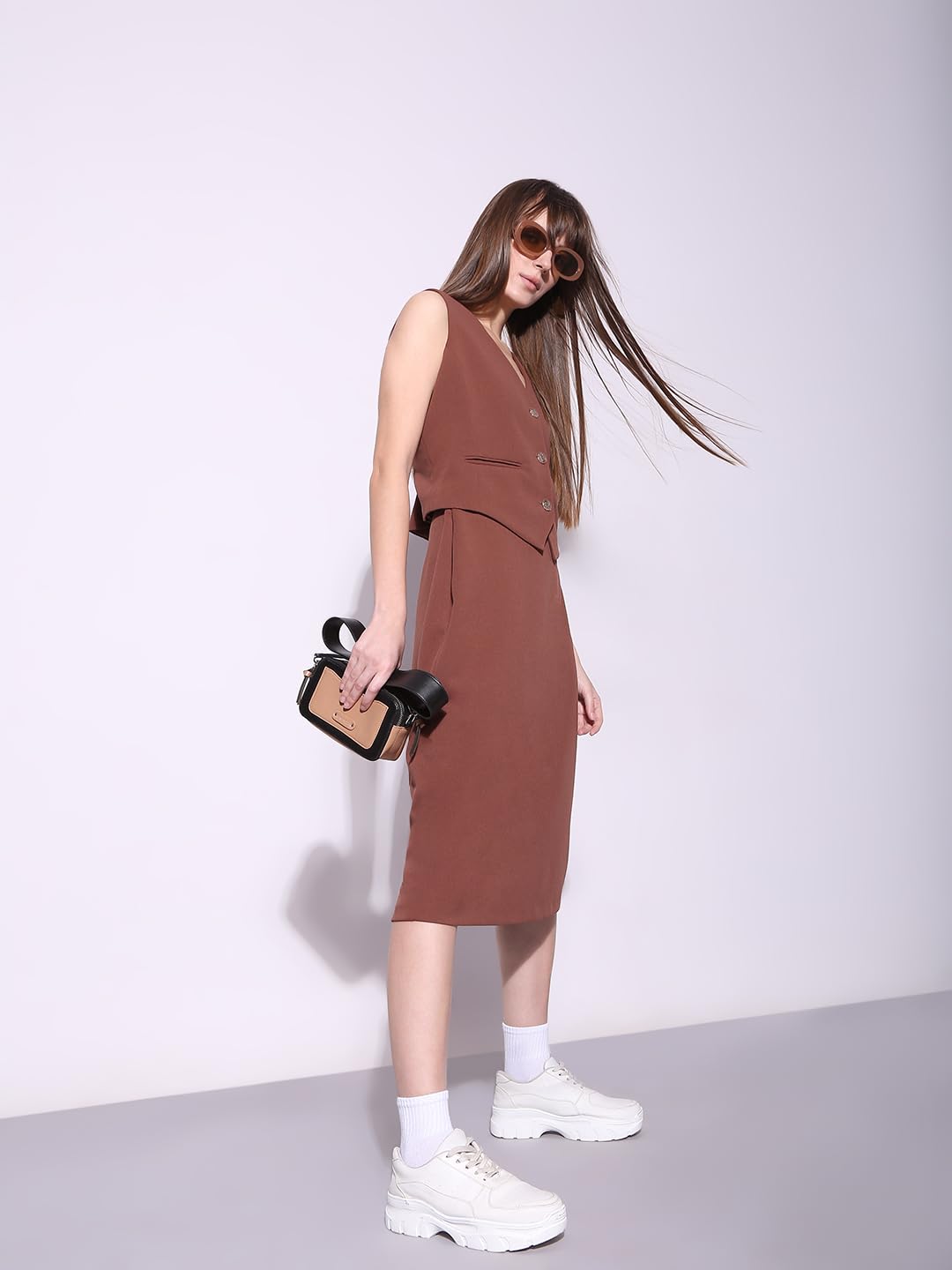 VERO MODA Women's Bodycon High-Rise Brown Skirt