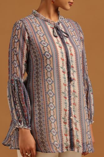 Soch Womens Blue Chiffon Botanical Tunic