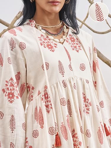 Vishudh Women Mandarin Collar Regular Fit Full Sleeve Dress VVa1000206 White XL