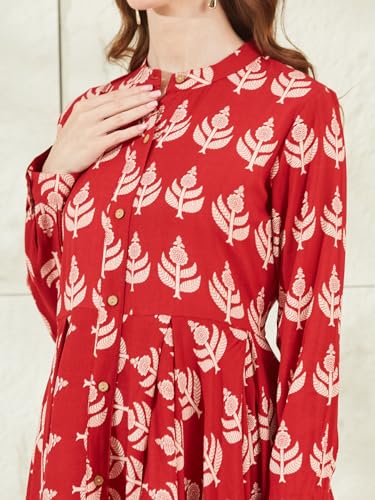 Divena Red Rayon Boat Neck Knee Length Dress