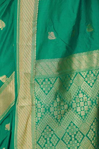 Exotic India Uppada Sari from Bangalore with Zari-Woven Leaves (Green Lake)