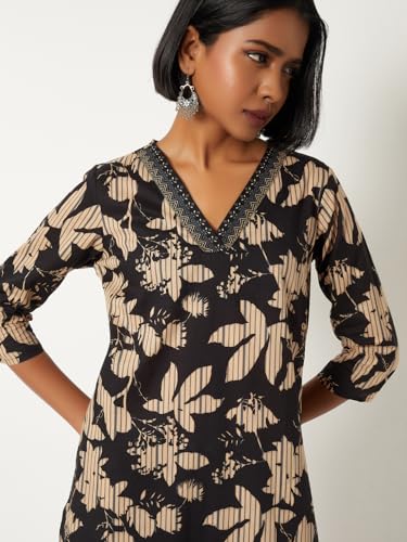 Max Women Printed Straight Kurta (Black_XL)