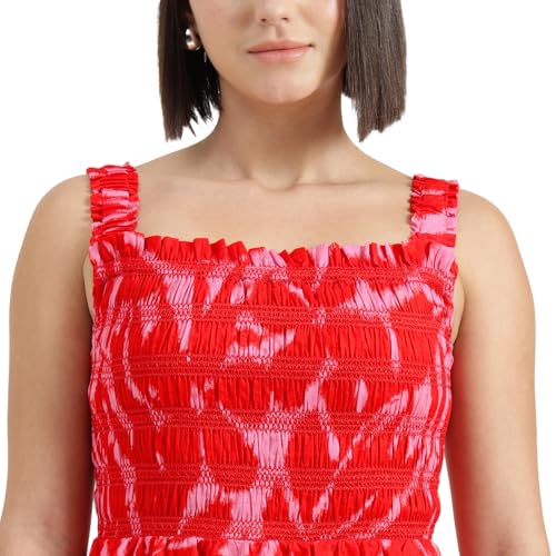 United Colors of Benetton Regular Fit Shoulder Straps Printed Dress (Size : L) - 26P4WVNDR327I901 Red