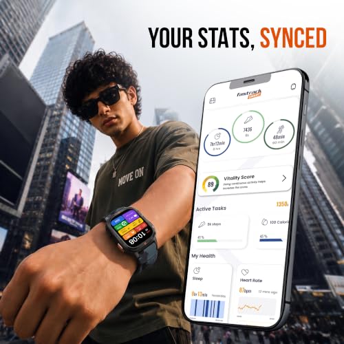 Fastrack Xtreme S Rugged Smart Watch with 1.93" AMOLED Square Display, BT Calling, 24/7 Health Suite, IP67, 60Hz Dynamic Refresh Rate, Vitality Index, Hydration Alert, Large Battery - Camo Grey