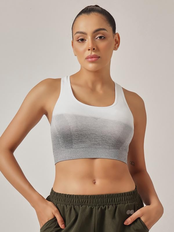 Clovia Women's Low Impact Printed Sports Bra with Removable Cups (BRS083P01_L_Grey)