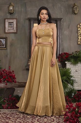 BIBA Women Gold Art Silk Regular Lehenga Set_38