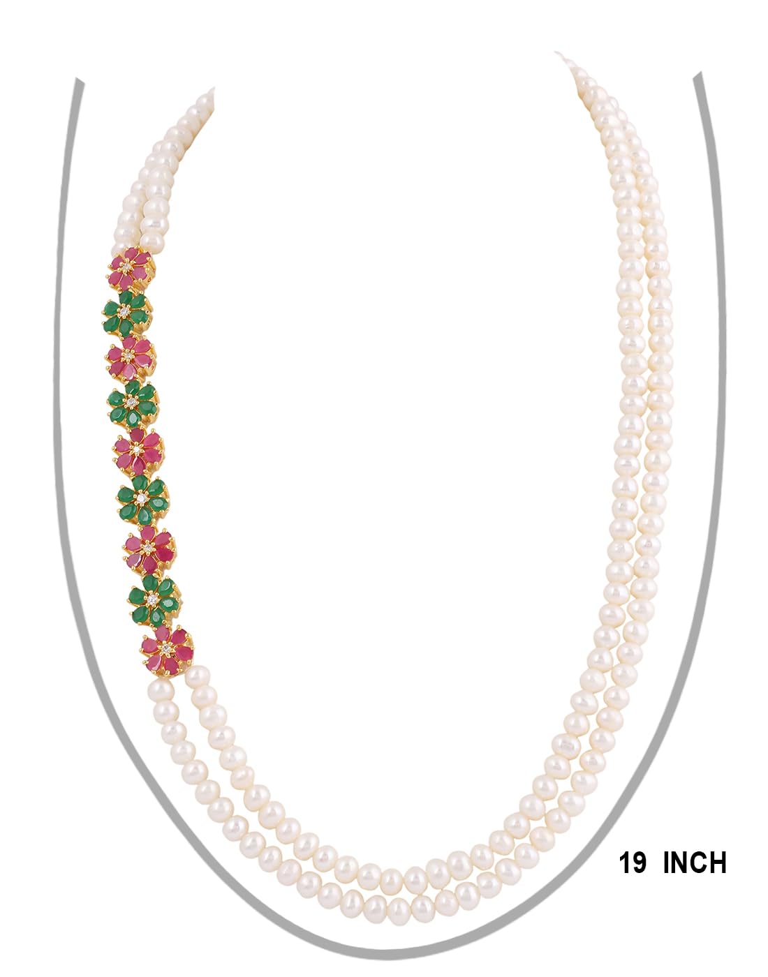 Real Natural Fresh Water Pearls Flower Necklace Set With Certificate For Women Girls (Multi)