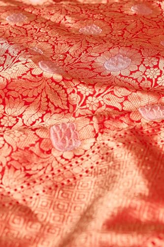 Taneira Women Red Pure Silk Cutwork Banaras Saree with Unstitched Blouse Piece (SAPH04AC5869-Red)
