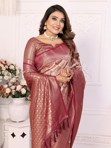 Panzora Women's Beige Banarasi Silk Zari Woven Saree With Unstitched Blouse Piece
