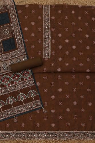 Soch Womens Mustard Chanderi Ethnic Motifs Dress Material With Sequins