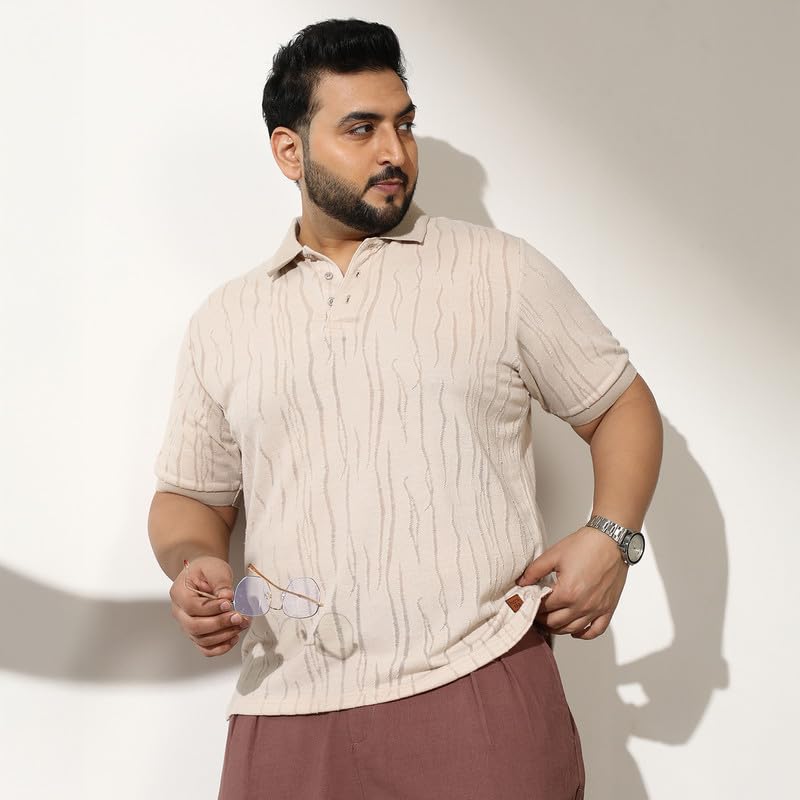 Instafab Plus Men Crevice-Jacquard Polo T-Shirt | Polo Neck, Short Ribbed-Cuff Sleeves | Half-Button, Straight Hem | Solid Jacquard Knitted Fabric for Casual & Daily White