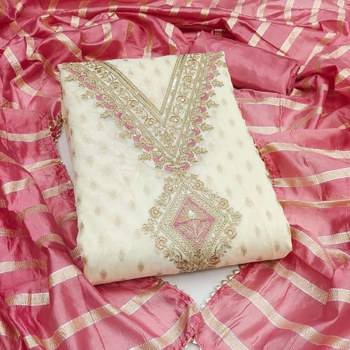 Leeli Peeri Designer Women's Simmer Silk Embroidery Work Unstitched Salwar Suit Dress Material